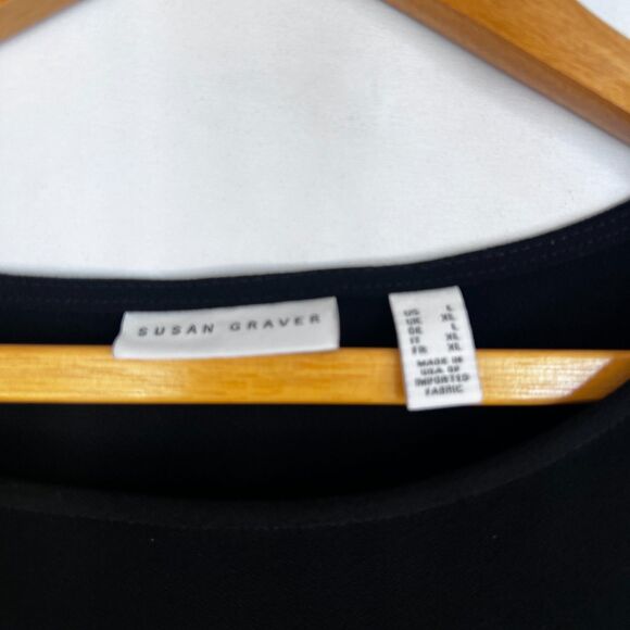 Susan Graver Black Basic Wide 3/4 Sleeve Top Scoop Neck Size Large Casual - Picture 5 of 7